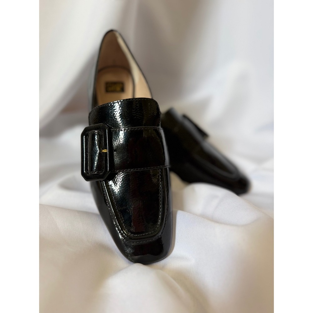 Louise et Cie Espen Black Patent‎ Leather Buckle Square Toe Loafers 7M 37.5